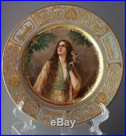 Antique Cabinet Portrait Plate Lady Mimosa Beehive Royal Vienna raised gold ornt