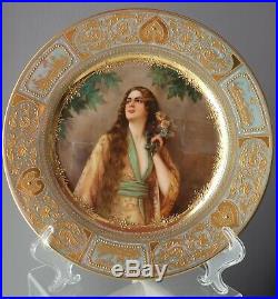 Antique Cabinet Portrait Plate Lady Mimosa Beehive Royal Vienna raised gold ornt