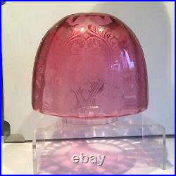 Antique Cranberry Acid Etched Beehive Shaped Oil Lamp Shade