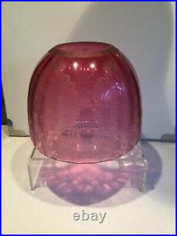 Antique Cranberry Acid Etched Beehive Shaped Oil Lamp Shade