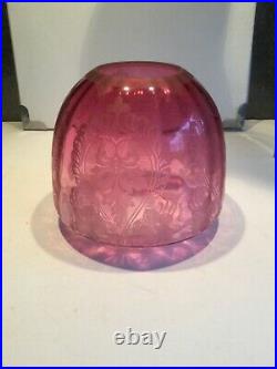 Antique Cranberry Acid Etched Beehive Shaped Oil Lamp Shade