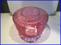 Antique Cranberry Acid Etched Beehive Shaped Oil Lamp Shade