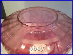 Antique Cranberry Acid Etched Beehive Shaped Oil Lamp Shade