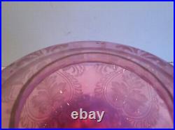 Antique Cranberry Acid Etched Beehive Shaped Oil Lamp Shade