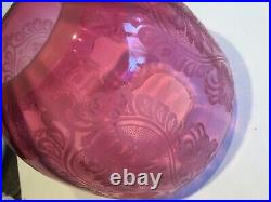 Antique Cranberry Acid Etched Beehive Shaped Oil Lamp Shade