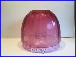 Antique Cranberry Acid Etched Beehive Shaped Oil Lamp Shade