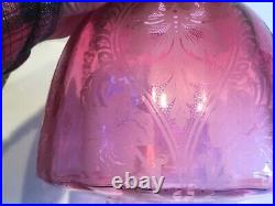 Antique Cranberry Acid Etched Beehive Shaped Oil Lamp Shade