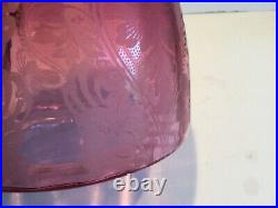 Antique Cranberry Acid Etched Beehive Shaped Oil Lamp Shade