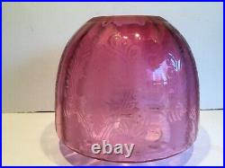 Antique Cranberry Acid Etched Beehive Shaped Oil Lamp Shade