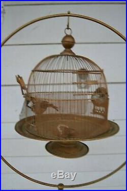 Antique Hendryx Brass Bee Hive Bird Cage with Stand