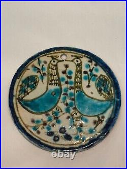 Antique Islamic Qajar Pottery Beehive Cover Two Chickens /Birds