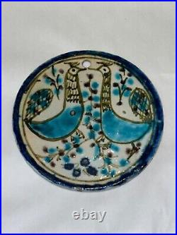 Antique Islamic Qajar Pottery Beehive Cover Two Chickens /Birds