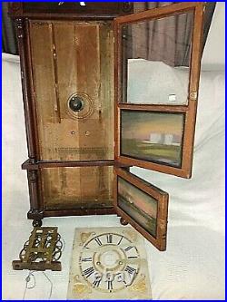 Antique J C Brown Forestville triple decker clock 1840s