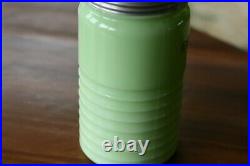 Antique Large Jeannette Green Jadeite Coffee Canister Jar Beehive Ribbed