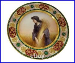 Antique Porcelain Ruth Portrait Plate Signed Wagner Royal Vienna Beehive Mark