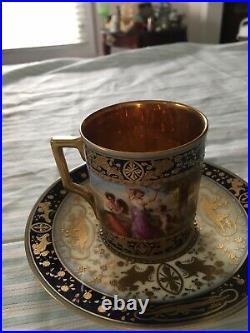 Antique Royal Vienna Beehive Mark Demitasse Mythology Scenes Gilded Cup & Saucer