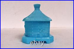 Antique Vallerysthal Bee Hive Covered Honey Pot Dish Jar Blue Color Collectibles