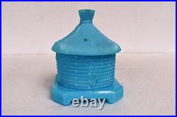 Antique Vallerysthal Bee Hive Covered Honey Pot Dish Jar Blue Color Collectibles