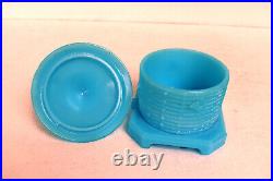 Antique Vallerysthal Bee Hive Covered Honey Pot Dish Jar Blue Color Collectibles