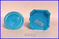 Antique Vallerysthal Bee Hive Covered Honey Pot Dish Jar Blue Color Collectibles