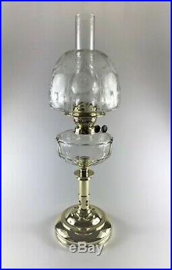 Antique Victorian Brass and Cut Glass Oil Lamp with Acid-etched Beehive Shade