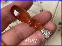 Antique Victorian/Edwardian carved carnelian agate Sterling silver beehive seal