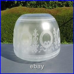 Antique Victorian Etched Beehive Glass Oil Lamp Globe / Shade, 4 fitter Wreaths