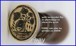 Antique Wax Seal stamp with Bee-hive, Tree, Corn & name or word Yver, for IJver