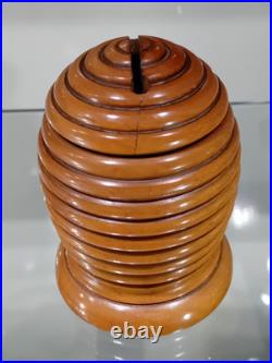 Antique Wooden Beehive Money Box Quality Screw Top