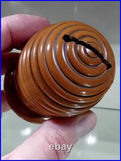 Antique Wooden Beehive Money Box Quality Screw Top