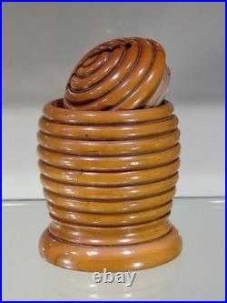 Antique Wooden Beehive Money Box Quality Screw Top