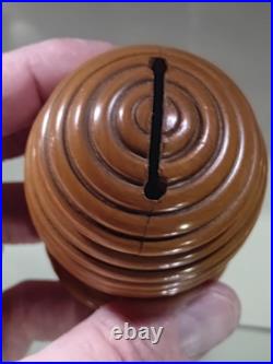 Antique Wooden Beehive Money Box Quality Screw Top