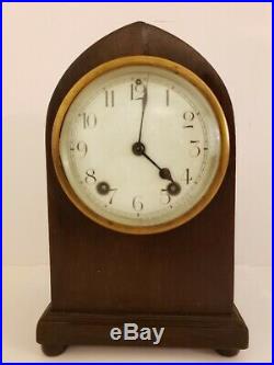 Antique Working 1920's NEW HAVEN Mahogany Gothic Beehive Mantel Shelf Clock