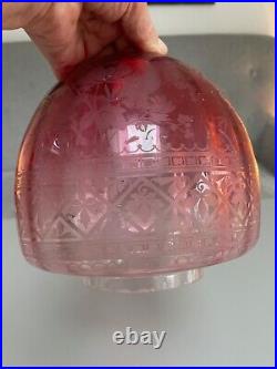 Antique acid etched beehive cranberry oil lamp shade