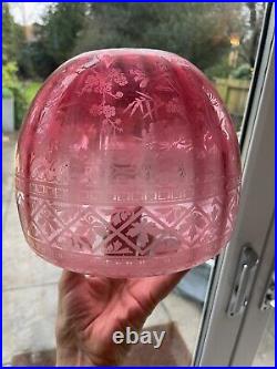 Antique acid etched beehive cranberry oil lamp shade