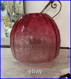 Antique acid etched beehive cranberry oil lamp shade