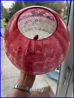 Antique acid etched beehive cranberry oil lamp shade