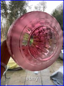 Antique acid etched beehive cranberry oil lamp shade