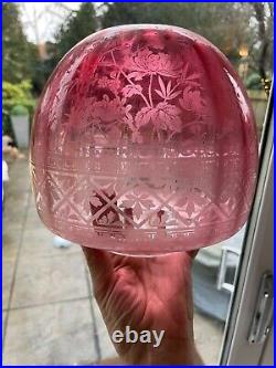 Antique acid etched cranberry beehive shade