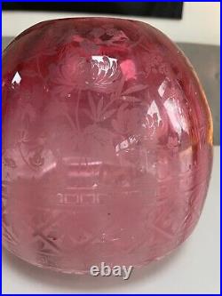 Antique acid etched cranberry beehive shade