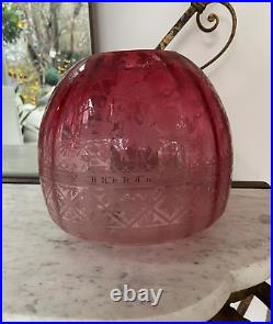 Antique acid etched cranberry beehive shade