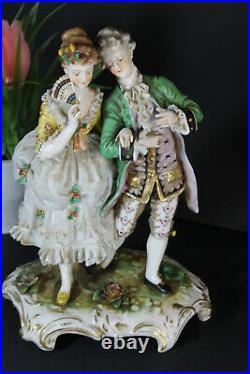 Antique vienna beehive marked lace porcelain figurine couple statue