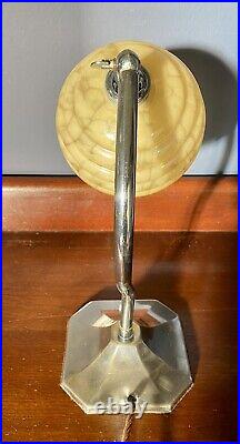 Art Deco 1930s Swan Neck Table Lamp Chrome With Beehive Glass Shade