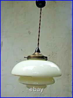 Art Deco Cream Beehive Ceiling Light with Brass Gallery & Bakelite Fittings 30's