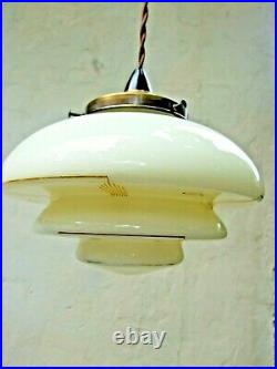 Art Deco Cream Beehive Ceiling Light with Brass Gallery & Bakelite Fittings 30's