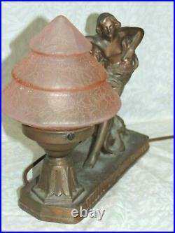 Beautiful Antique Art Nouveau Nude Lamp Pink Beehive Czech Shade