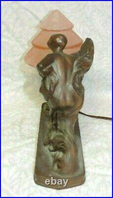 Beautiful Antique Art Nouveau Nude Lamp Pink Beehive Czech Shade