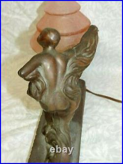 Beautiful Antique Art Nouveau Nude Lamp Pink Beehive Czech Shade