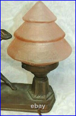 Beautiful Antique Art Nouveau Nude Lamp Pink Beehive Czech Shade