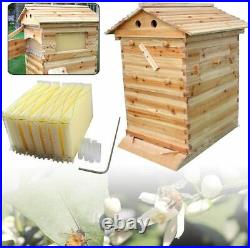 Bee Hive Beekeeping Brood Wooden House Box &7PC Easy Flowing Auto Beehive Frames